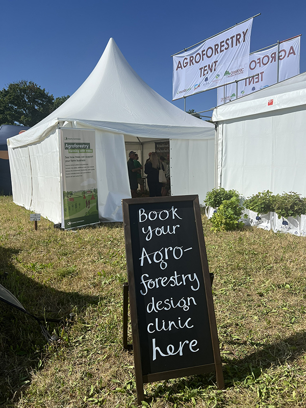 Sign outside the Agroforestry Tent 'annexe' advertising the design clinic