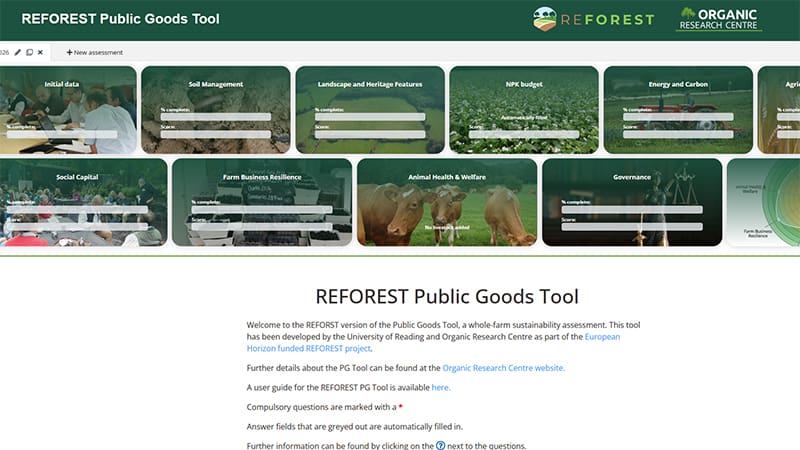 Screengrab of ReForest Public Goods Tool page